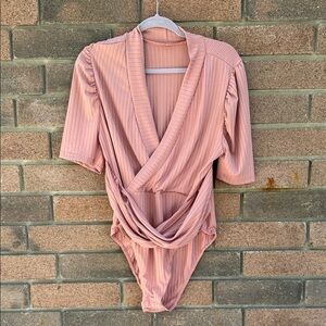 SHEIN Pink Striped Wrap Bodysuit NWOT Size 1XL
